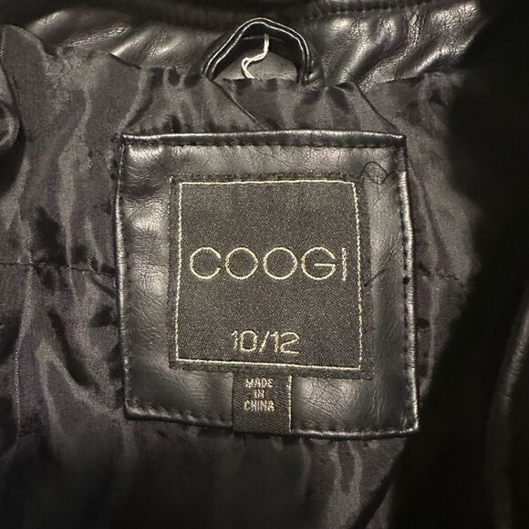 Kids Coogi jacket vegan leather moto hooded black size 10/12 - Picture 3 of 6